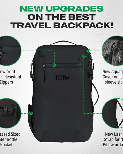 COR Surf Carry On Travel Laptop Backpack with Secret Passport Pockets | Daypack Business Weekender Luggage Backpack for Men and Women | The Island Hopper (40L, Navy Blue)
