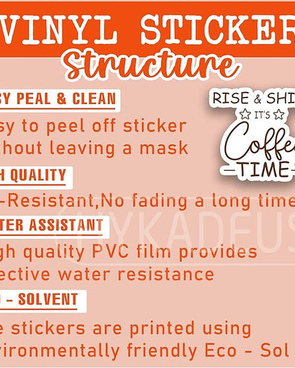 (3Pcs) Rise & Shine It’s Coffee Time Stickers Funny Coffee Quote Caffeine Humor Vinyl Decals for Laptop, Water Bottle, Mug, Planner, 3" x 2.5"