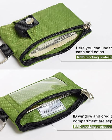 Minimalist RFID Blocking Small Wallet with ID Window,WaterResistant Zip Id Case Wallet with Lanyard Keychain for Cards,Cash,Travel,Women,Men