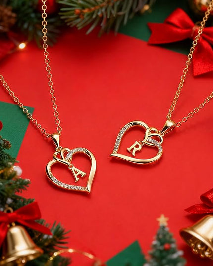 STORUP Christmas Gifts for Women Teen Girls - Heart Initial Necklaces for Women Girls, 14K-Gold-Plated Cubic Zirconia Initial A-Z Pendant Dainty Heart Necklaces for Teen Girl Jewelry Birthday Gifts