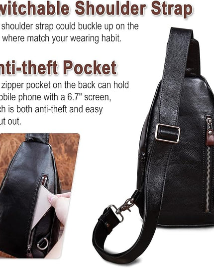 Genuine Leather Sling Bag for Men and Women Crossbody Shoulder Bag Sling Backpack Chest Purse Carry on Casual Daypack