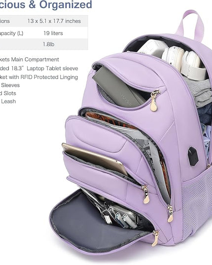 Boavan Laptop Backpack for women, 15.6inch Laptop Bag with USB Port, Waterproof Travel Work Backpack Purse, Anti-Theft Teacher Nurse Doctor Casual Bookbags Office Business backpack，Purple