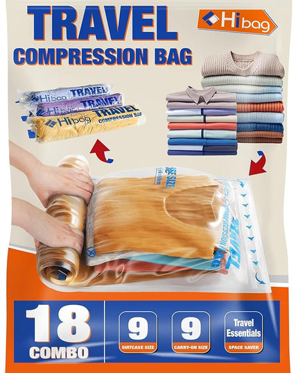 18 Compression Bags for Travel Essentials, Vacuum Packing Space Saver Bags for Cruise Accessories (18-Travel)