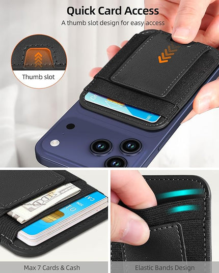 ExtreLife Upgraded for Magsafe Wallet, Strongest Magnetic Wallet for iPhone 17/16/15/14/13/12 Series, 7 Cards Holder, Magnetic Phone Wallets, Slim, 2 Card Slots, RFID Blocking, Vegan Leather, Black