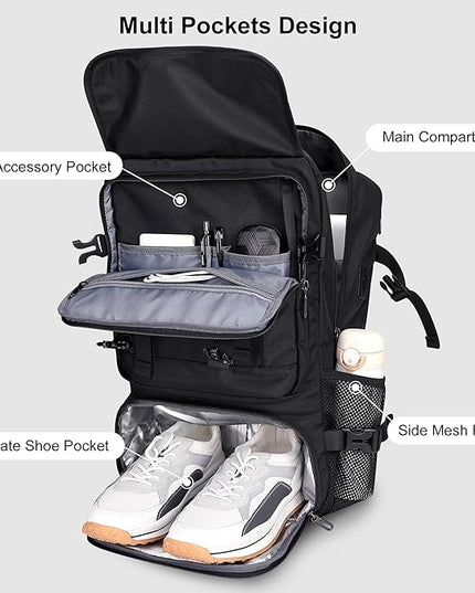 PIJUSHI Travel Backpack for Women Men Carry on Luggage Backpack Flight Approved Convertible Duffle Bag Fit 16 Inch Laptop(PE037 Black)