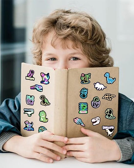 Neon Dinosaur Water Bottle Stickers for Kids，70 Pcs Dino Waterproof Vinyl Laptop Decals, Teens Girls Boys Adults Phone Case Skateboard Luggage Decor