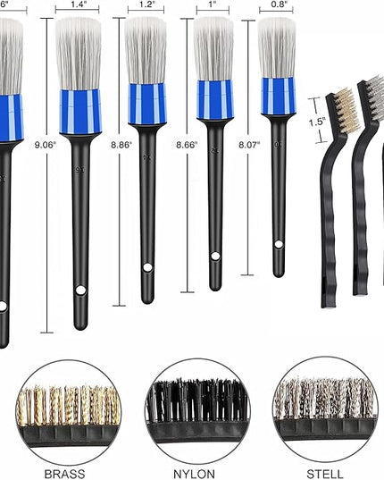 10pcs Car Detailing Kit, Premium Detailing Brush Set Includes 5 Soft Car Detailing Brushes, 3 Wire Brush, 2 Air Vent Brush for Cleaning Car Interior and Exterior Detailing, Blue