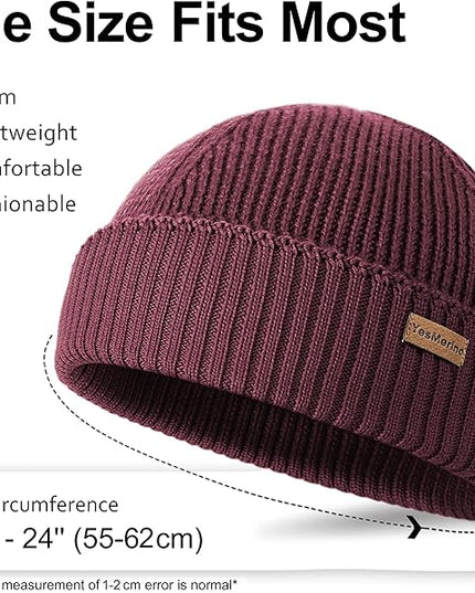 100% Merino Wool Fisherman Beanie for Men Women, Short Knit Cuff Trawler Winter Hat, Warm Soft Outdoor Gift
