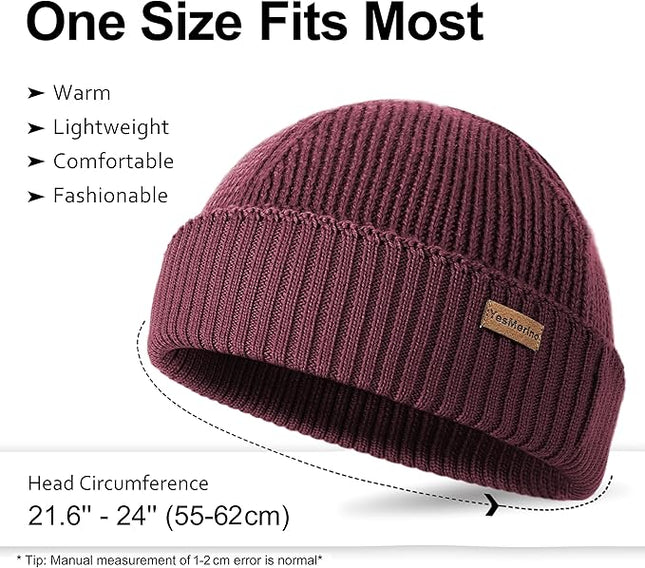 100% Merino Wool Fisherman Beanie for Men Women, Short Knit Cuff Trawler Winter Hat, Warm Soft Outdoor Gift