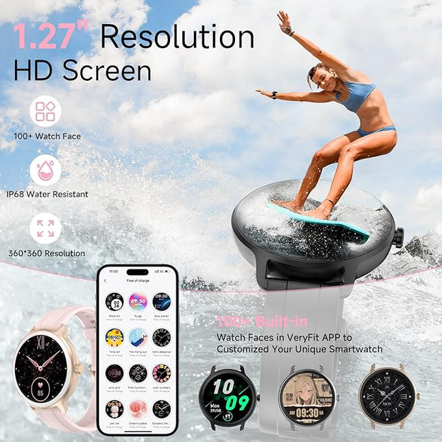 Smart Watches for Women Men 1.27" HD Fitness Tracker with Heart Rate/Sleep/Step/SpO2 Monitor, IP68 Waterproof Watch for Android iOS (Pink)