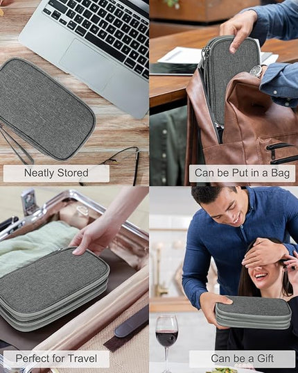 FYY Electronic Organizer, Travel Cable Organizer Bag Pouch Electronic Accessories Carry Case Portable Waterproof Double Layers Storage Bag for Cable, Cord, Charger, Phone, Medium Size, Dark Grey