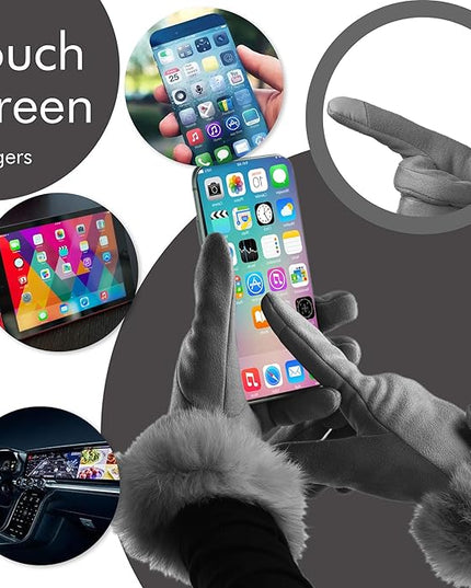Vagasi Women Touch Screen Gloves, Fleece Lined Winter Gloves for Ladies, Thermal Suede Gloves Fur Cuff for Girls Gifts