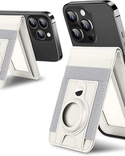 For Magsafe Wallet Stand with Airtag Holder, Strongest Magnetic Wallet for iPhone 17/16/15/14/13/12 Series, ID Window, 4 Card Slots, 10 Cards Holder, Vegan Leather, RFID Blocking, Milk White