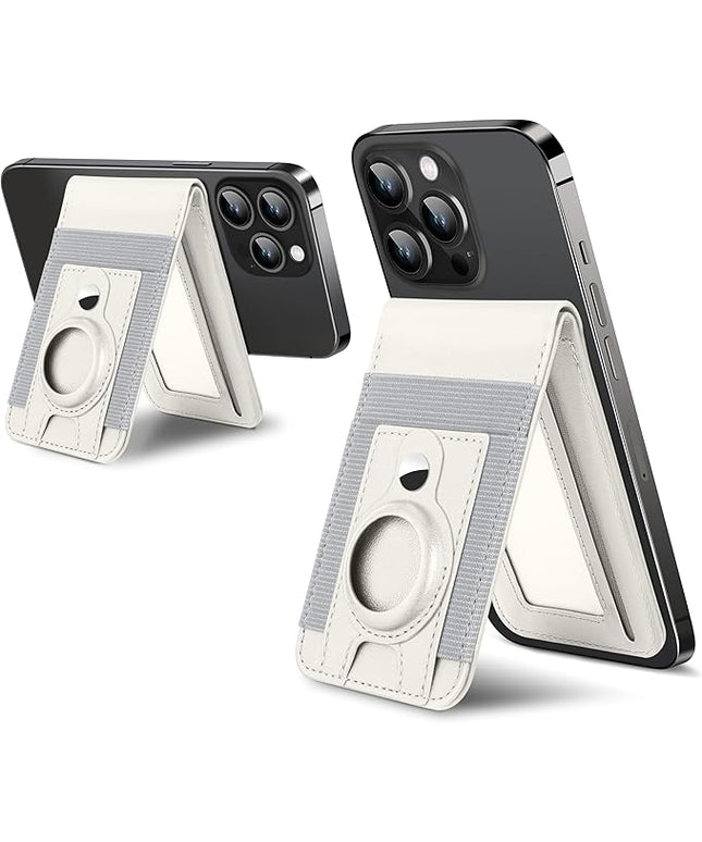 For Magsafe Wallet Stand with Airtag Holder, Strongest Magnetic Wallet for iPhone 17/16/15/14/13/12 Series, ID Window, 4 Card Slots, 10 Cards Holder, Vegan Leather, RFID Blocking, Milk White