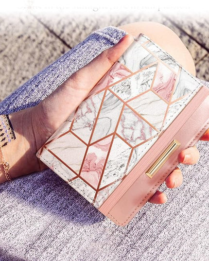 Passport Holder Cover Travel RFID Blocking Passport Cover Rose Gold Cute Flowers Passport Wallet with Elastic Band for Women