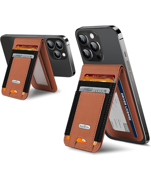 For Magsafe Wallet Stand, Magnetic Wallet for iPhone 17/16/15/14/13/12 Series, for iPhone Walletwith Adjustable Stand, ID Window, 4 Card Slots, 10 Cards Holder, Vegan Leather, RFID Blocking, Brown