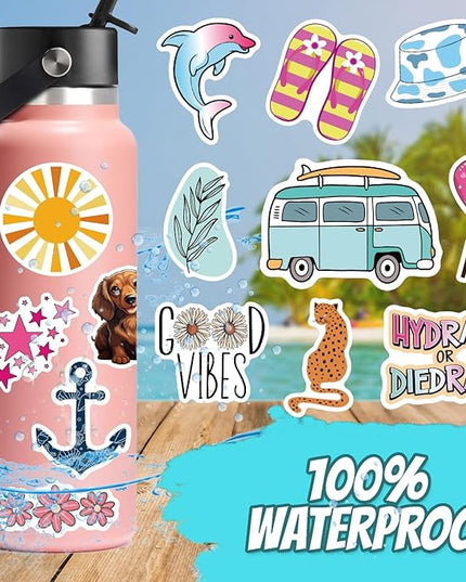 300 Pcs Preppy Stickers, Summer Stickers for Water Bottles Girls, Laptop Accessory Waterproof, Cute Decals for Phone Waterbottle MacBook Cup, Summer Themed Stickers for Teens