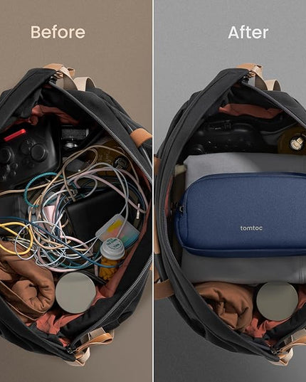 tomtoc Electronic Organizer Travel Case, Water Resistant Dual Compartment Tech Pouch Cable Organization Storage Bag for Charger, Cord, Phone, Hard Drive, Power Bank, Accessories Travel Essentials