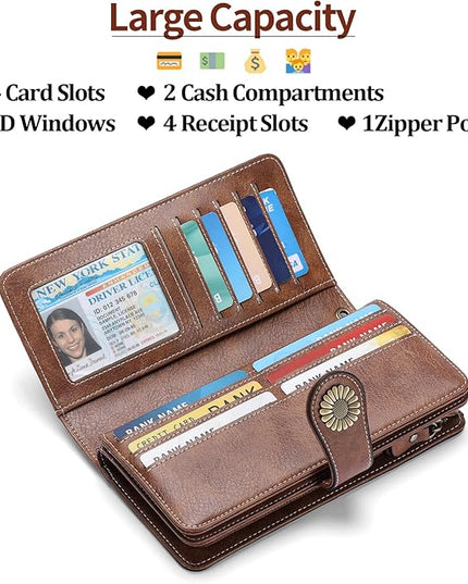 SENDEFN Wallets for Women Leather Credit Card Holder with RFID Blocking Large Capacity Wristlet | with RFID Blocking, Large Capacity, Wristlet, with RFID Blocking, Large Capacity, Wristlet