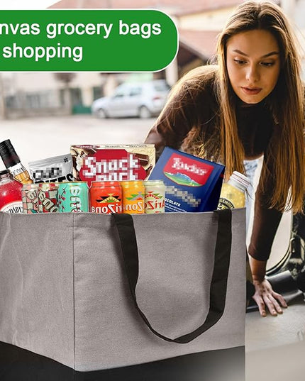 Canvas Reusable Grocery Bags Heavy Duty, 8.3 gal Foldable Large Tote Bag with Handles, Holds 60 lbs Canvas Shopping Bags, 1 Pack