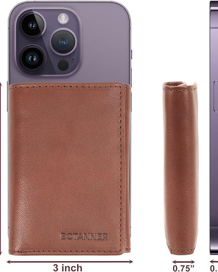 BOTANNER Genuine Leather Trifold Wallet Men RFID Blocking 8 Credit Card Slots 1 Section for Bills 3 Hidden Pockets | Choco
