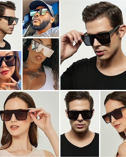 LYZOIT Square Oversized Sunglasses for Women Men Big Flat Top Fashion Shield Large UV Protection Rimless Shades