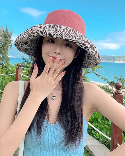 HUAMULAN Women Summer Sun Hat Wide Brim Wired Edge Floral Beach Bucket Hats Reversible Foldable Travel UV Protection Lady Hat