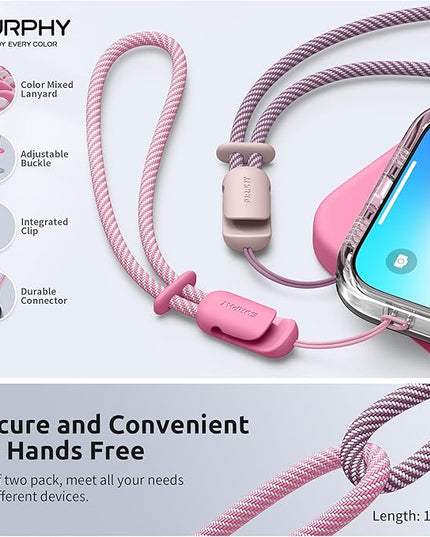 SURPHY 2 Pack Phone Lanyard for Cellphone Case, Phone Wrist Strap for Case, Cellphone Strap with 2-Color Braided, Charm Wrist Lanyard for Women and Men, Pink & Rose Pink