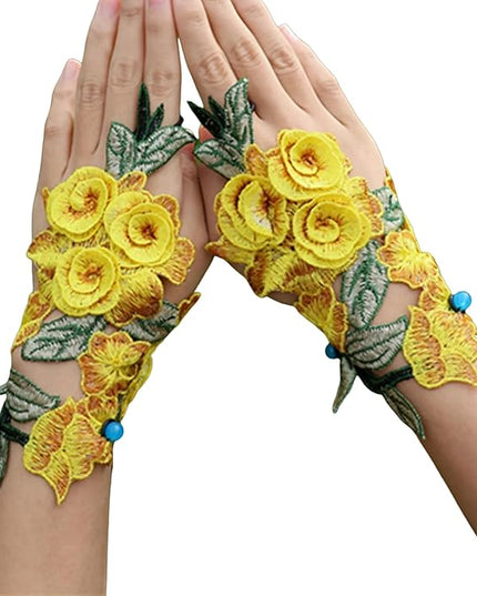 Specell Embroidered Flowers Lace Fingerless Gloves - for Bridal Wedding Cocktail Tea Party Evening Prom Costumes Cosplay