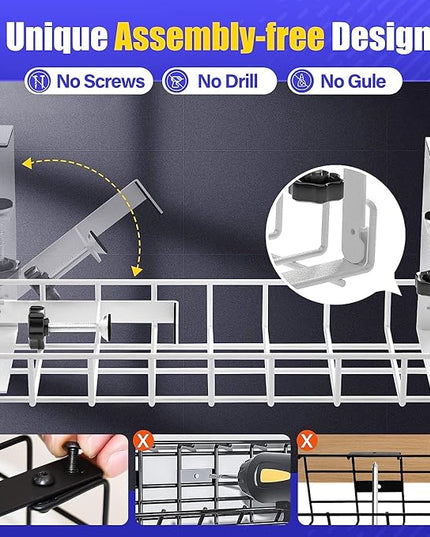 Under Desk Cable Management Tray 2 Pack, Xpatee Upgraded Wire Management No Drill No Screws, Cable Tray with Clamp for Wire Organizers, Computer Cord Rack for Office, Home - No Damage to Desk White