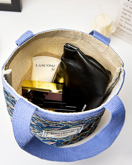 Women Tote Bag,Small Jute Casual Tote's Handbag Embroidered Personalized Bucket Bag,Reusable Grocery Shopping Bags