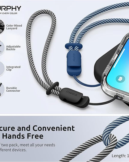 SURPHY 2 Pack Phone Lanyard for Cellphone Case, Phone Wrist Strap for Case, Cellphone Strap with 2-Color Braided, Charm Wrist Lanyard for Women, Cellphone Wrist Lanyard for Women, Black & Blue Jay