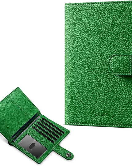 VULKIT Leather Passport Wallet for 2 Passports Slim Double Passport Holder RFID Blocking Passport Travel Wallet with ID Window for Women