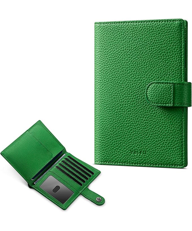 VULKIT Leather Passport Wallet for 2 Passports Slim Double Passport Holder RFID Blocking Passport Travel Wallet with ID Window for Women