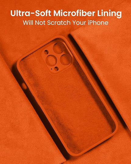 FireNova Designed for iPhone 14 Pro Max Case, Silicone Upgraded [Camera Protection] Case with [2 Screen Protectors], Soft Anti-Scratch Microfiber Lining Inside, 6.7 inch, Neon Orange