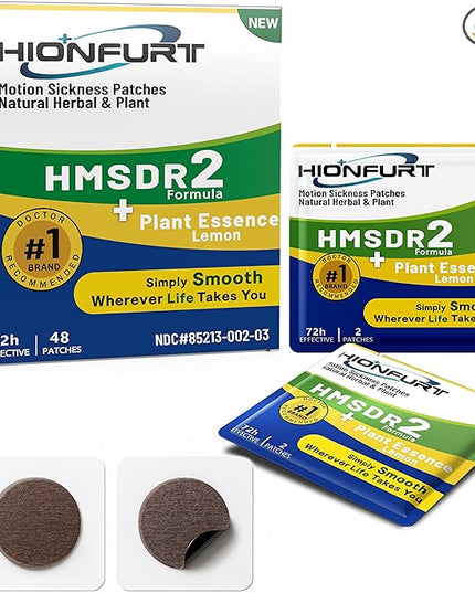 HMSDR2 48ct Motion Sickness Patches with Plant Essence – Lemon – Sea Sickness Patches for Cruise, Car, Airplane – Non-Drowsy, 72H Lasting