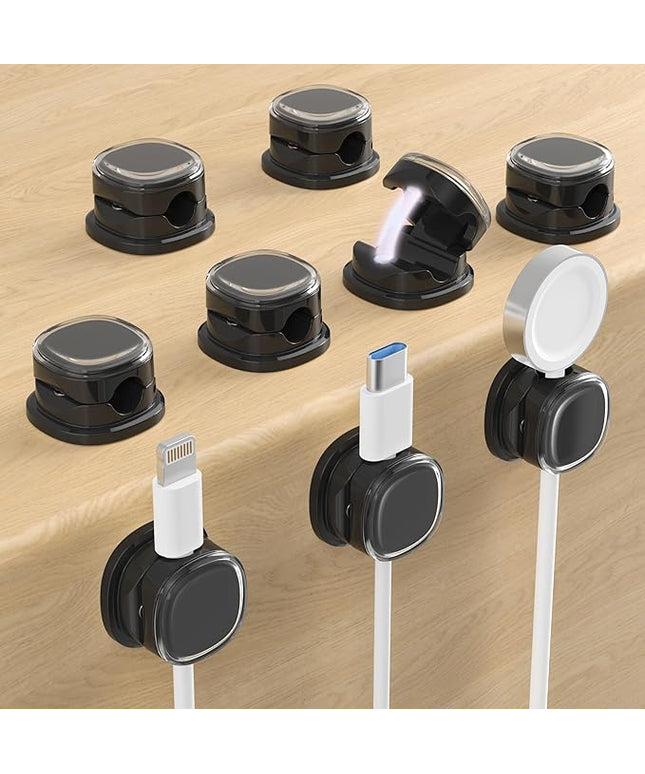 Magnetic Cable Clips, Adjustable Cord Holder Management, Adhesive Wire Keeper Organizer for Home Office Desk Phone PC Car Wall Desktop Nightstand Appliance (9-PCS Black)