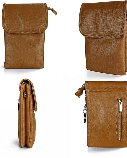 befen Genuine Leather Small Crossbody Bags for Women Cell Phone Bag Cross Body Purses,Silver Zipper
