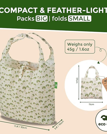 ECO CHIC Foldable Reusable Grocery Bags - Lightweight, Recycled & Reusable Shopping Bag - Waterproof Packable Tote