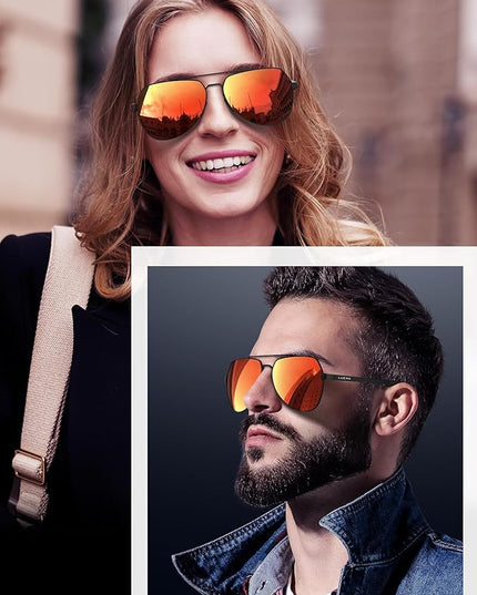LUENX Aviator Sunglasses for Men Women Polarized New Shades Large Metal Frame - UV 400 Protection