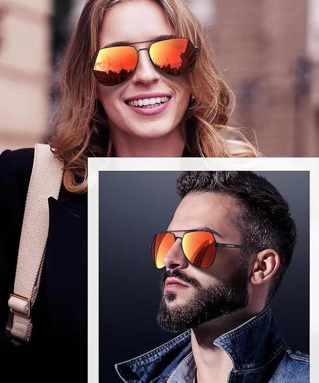 LUENX Aviator Sunglasses for Men Women Polarized New Shades Large Metal Frame - UV 400 Protection