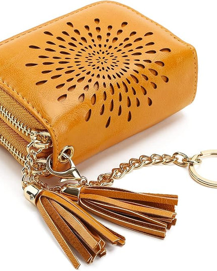 APHISON RFID Credit Card Holder Zipper Card Case Keychain Small Wallet for Women 1942-2 YELLOW