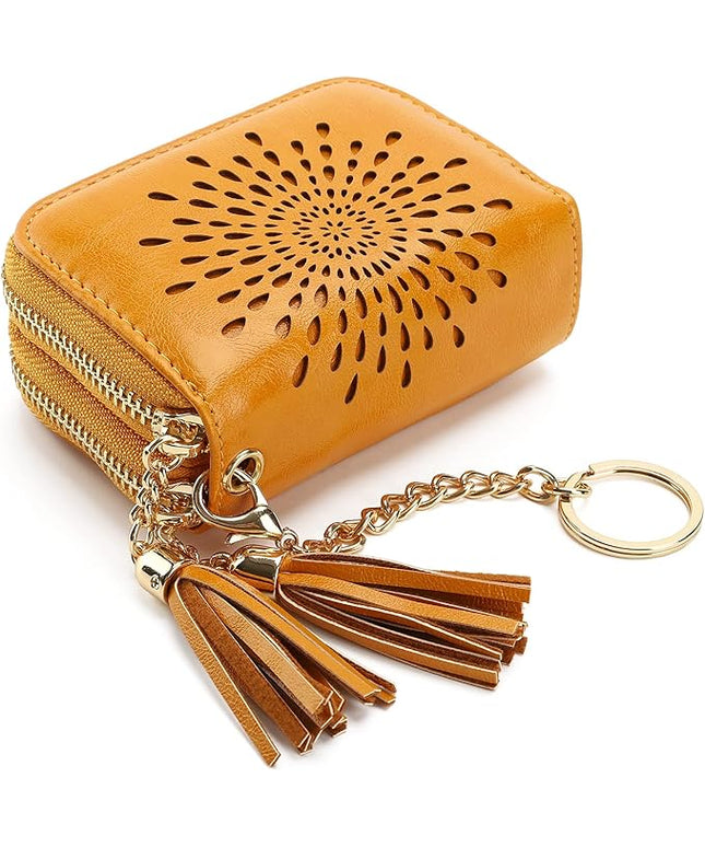 APHISON RFID Credit Card Holder Zipper Card Case Keychain Small Wallet for Women 1942-2 YELLOW