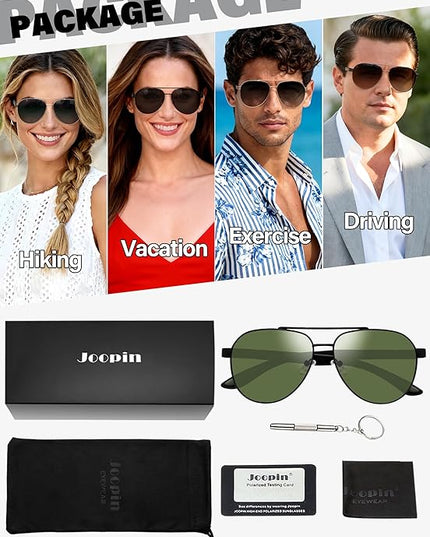 Joopin Polarized Metal Aviation Sunglasses Men, Classic Military Sun Glasses Women, Rectangle Shades UV400 Protection Costume