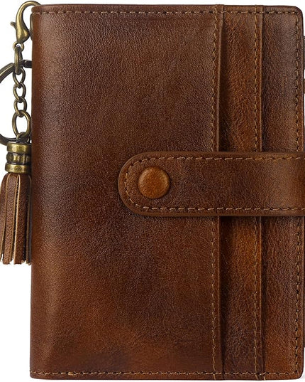 Blucoay Leather Wallet Women,RFID Blocking Small Wallets for Women Compact Bifold Wallet Card Holder With Zipper Coin Pocket darkbrown