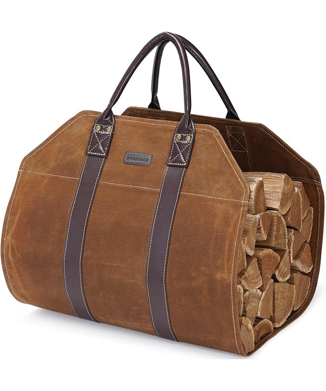 INNO STAGE Canvas Log Carrier Bag,Durable Wood Tote,Fireplace Stove Accessories,Extra Large Firewood Holder with Handles for Camping (Rust)