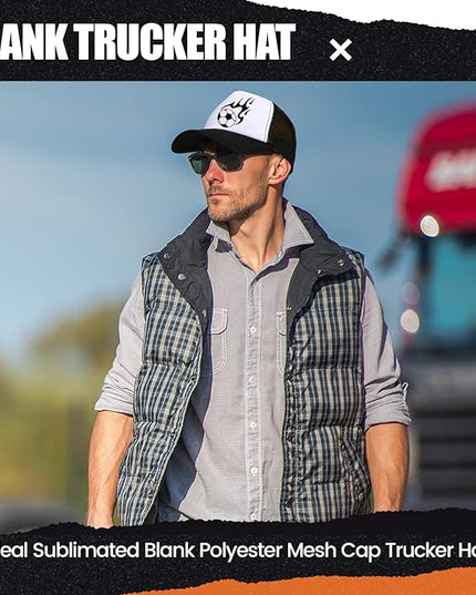 10 Pcs Sublimation Blank Trucker Hats Bulk Mesh Baseball Cap Polyester Mesh Trucker Hat for Men and Women