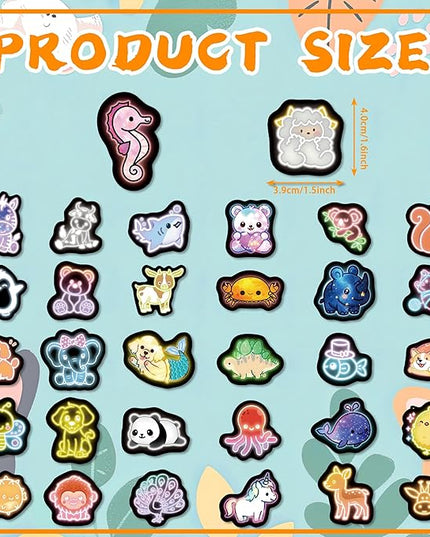 70 Pcs Cartoon Animal Water Bottle Stickers for Kids, Glow in The Dark Cute Neon Vinyl Laptop Decals, Teens Girls Boys Adults Phone Case Skateboard Luggage Decor