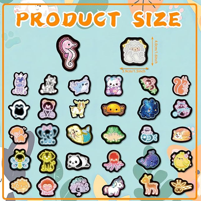 70 Pcs Cartoon Animal Water Bottle Stickers for Kids, Glow in The Dark Cute Neon Vinyl Laptop Decals, Teens Girls Boys Adults Phone Case Skateboard Luggage Decor