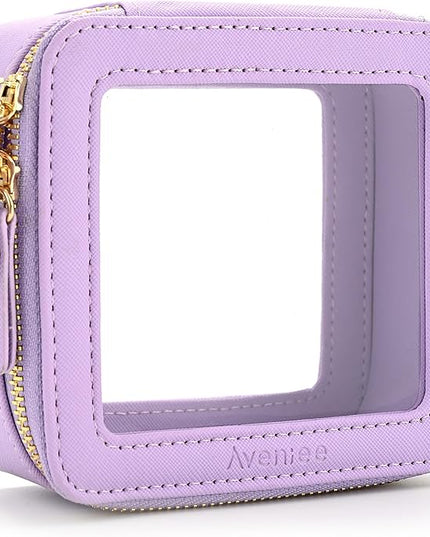Aveniee Mini Clear Makeup Bag, Small Cosmetic Bags Travel Toiletry Pouch Organizer, TSA Approved Make up Case with Zipper, Car Bag for Essentials,Lilac
